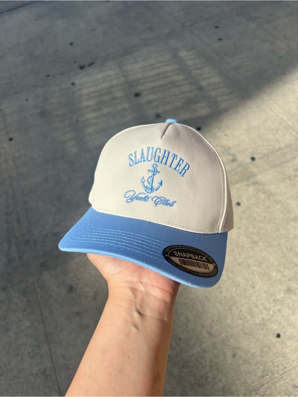 Slaughter Yacht Club Two-Tone Snapback Hat - Cream & Light Blue